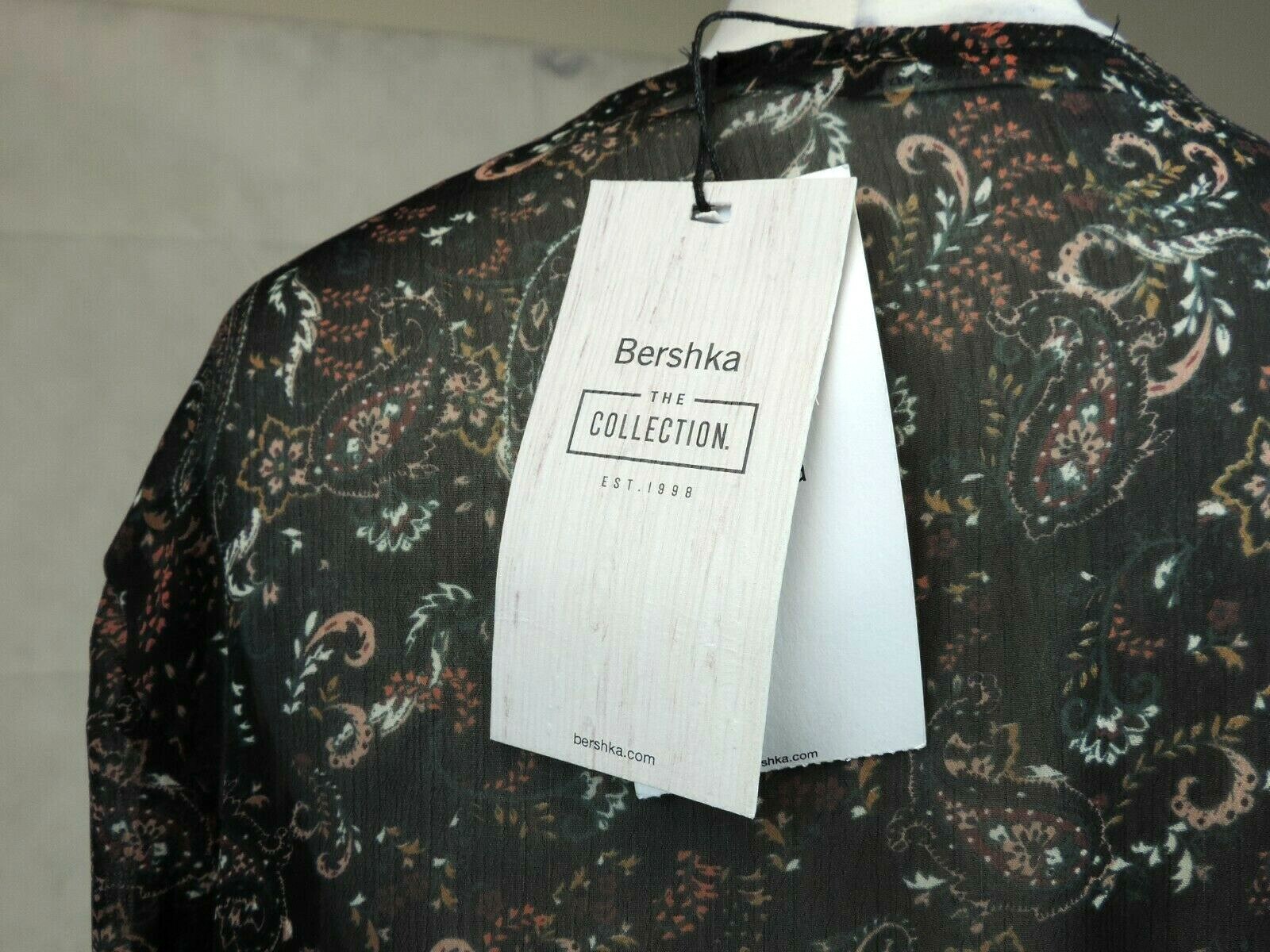 Bershka Black Floral Print 3/4 Sleeve Sheer Blouse Size S Rrp £33 CR019 AA 02 image 6