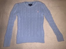 Polo Ralph Lauren Girls Kids Classic Cable Knit Pullover Sweater Light Blue 6X