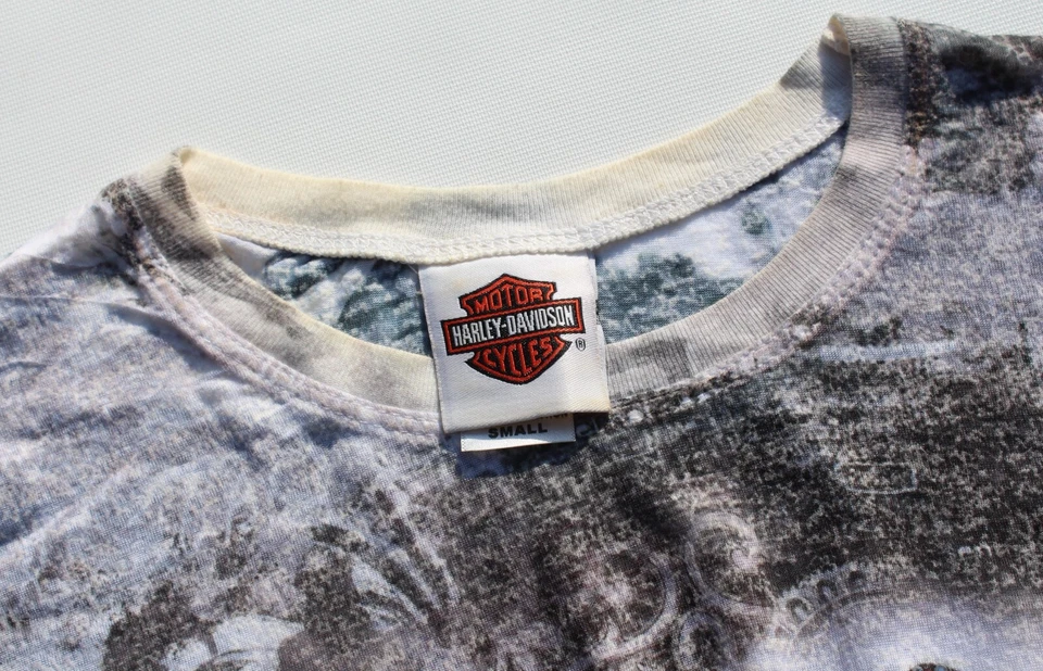 Camisa Top Harley Davidson Mujer Manga Corta Gris Negro Rojo Cachemira Todo S Foto 3 de 4