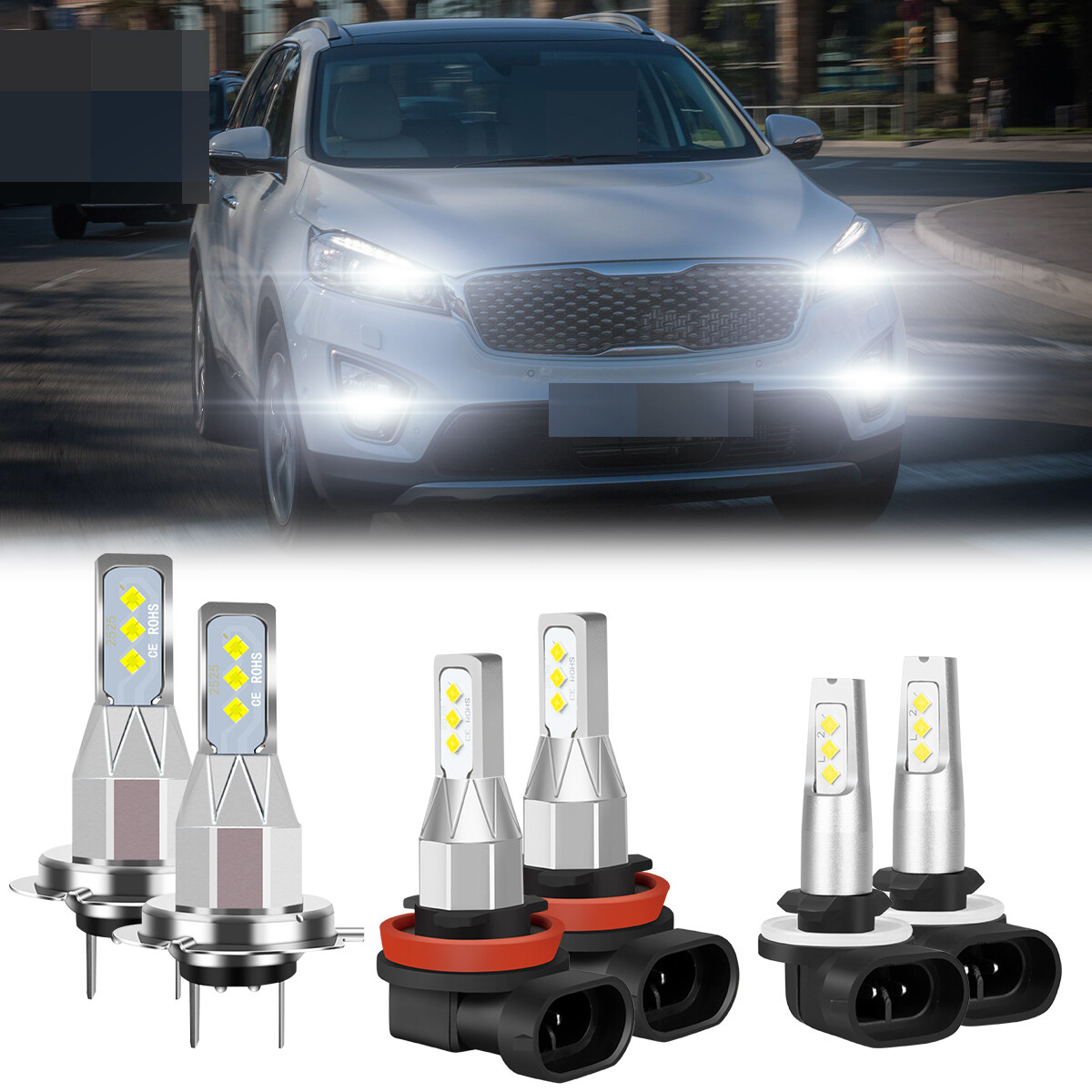 Complete LED Headlight & Fog Light Bulb Kit For 2011-2016 Kia Sorento - H7, H11, 881 Bulbs