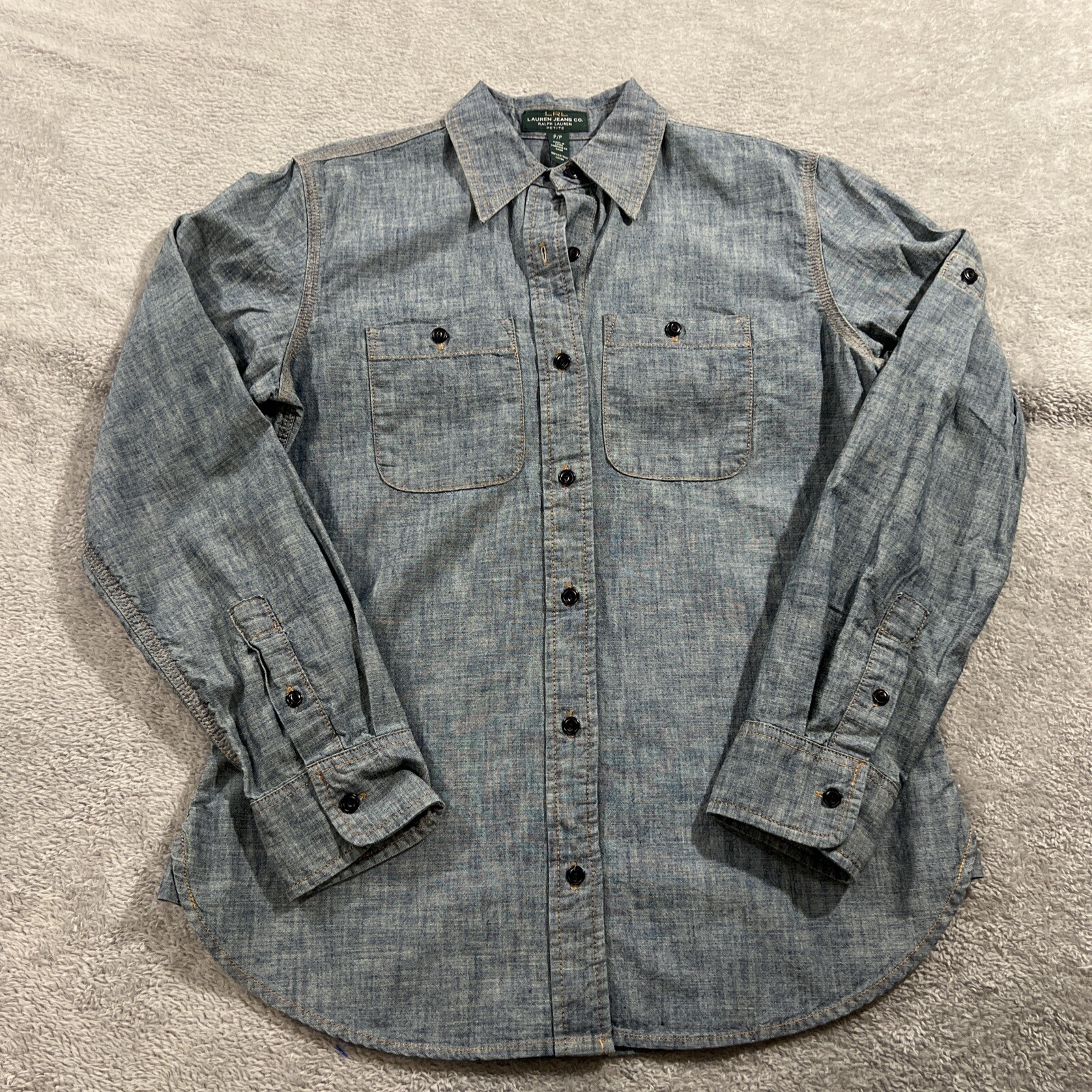 LRL Lauren Ralph Lauren Shirt Women's Size Petite Denim Button Down Long Sleeve