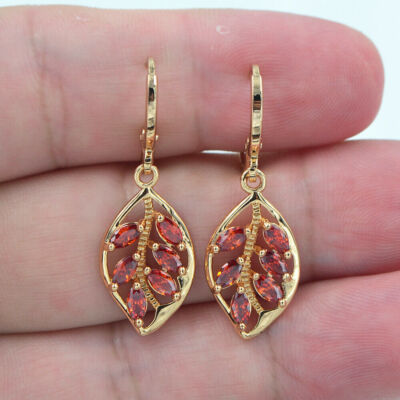 18K Yellow Gold Filled Women Multicolour Topaz Leaf Dangle Earrings Jewelry