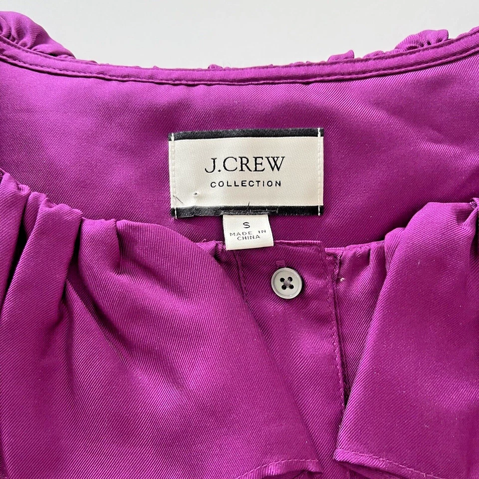 J Crew Collection Womens 100% Silk Button Front Blouse Size S Purple Ruffles - Image 4 of 4