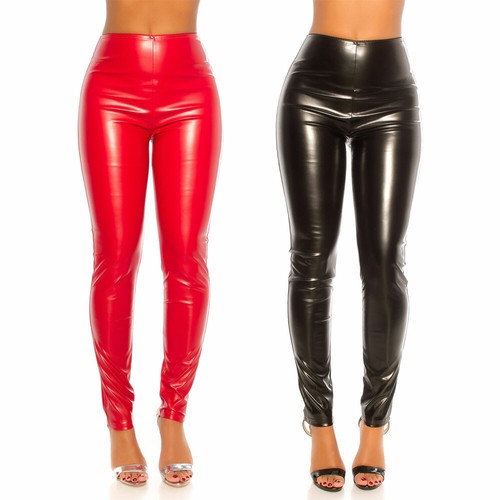 Leather Look Trousers High Waist Shiny 
