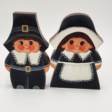 Hand Painted Wooden Pilgrim Couple Figurines ...