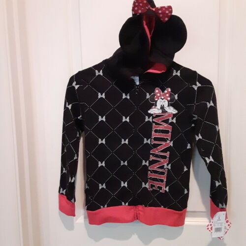 Disney Minnie Mouse Hoodie SIZE 6 Youth Ears Bow Red Glitter Full Zipper NWT - Picture 1 of 9