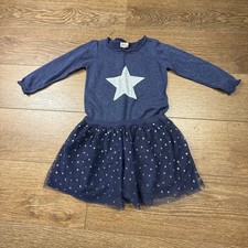 Hatley Girls Sweater Tulle Star Dress Sparkle Shimmer Holiday Navy Silver Sz 5