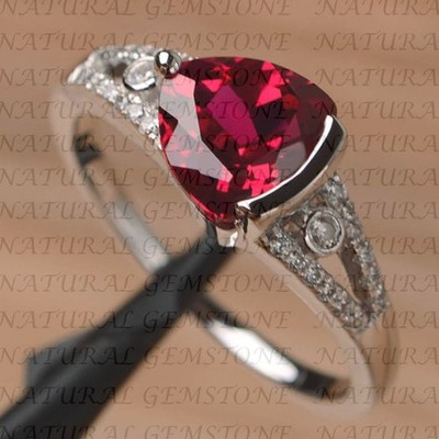 5.00Crt Trillion Natural Ruby and Diamond Engagement Ring 18K White Gold Plated