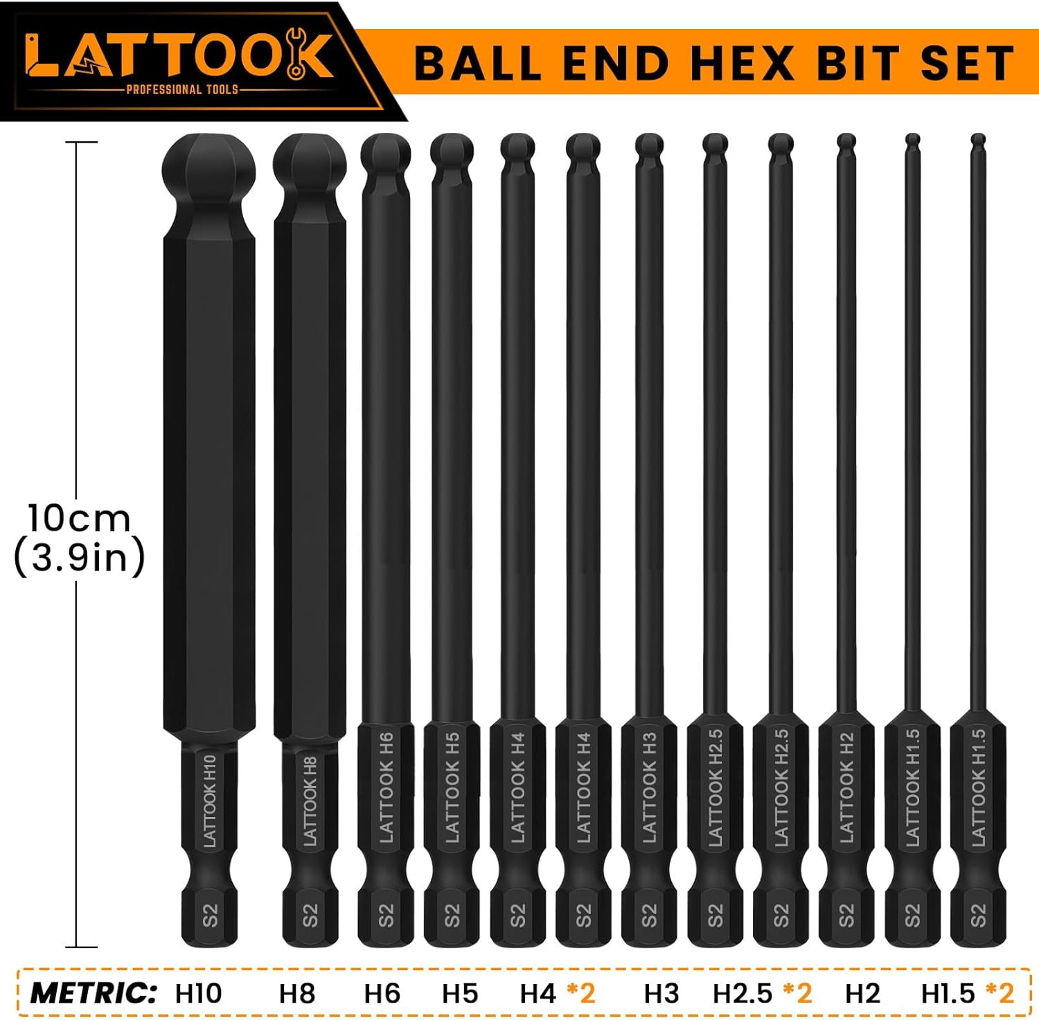 Ball End Hex Head Allen Wrench Drill Bit Set, 12PCS Metric Ball End Hex Bit Set