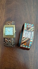 (2) Women's Bangle Watches Denacci W/ Rhinestones Wood & 1 Unbranded Untested JO