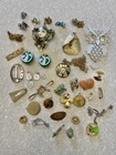 Costume Jewelry, Mixed Lot Of Earrings Charms Brooch Pins Cuff links Mix Vintage