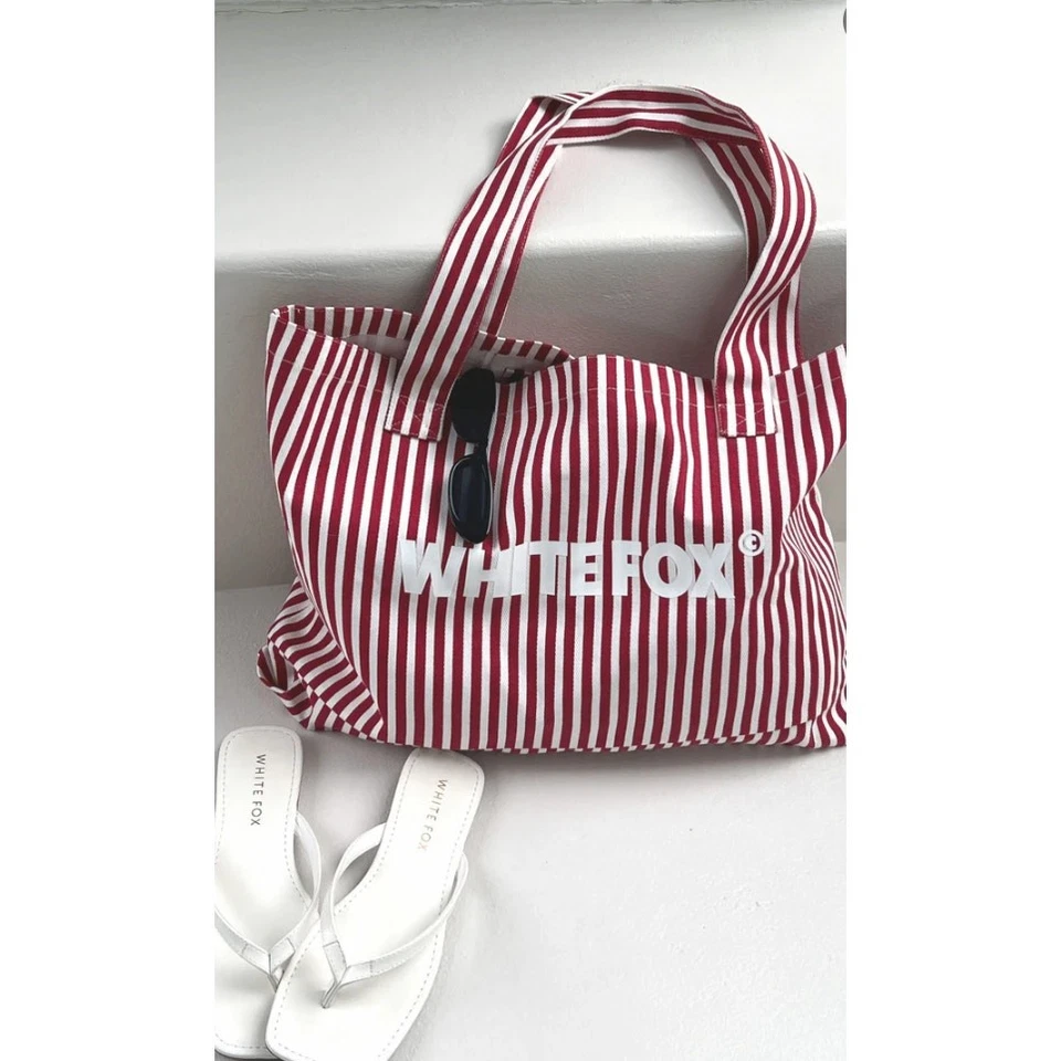 Новый с Ярлыками белый Fox прямые линии сумка с короткими ручками красная полоса - Изображение 2 из 4