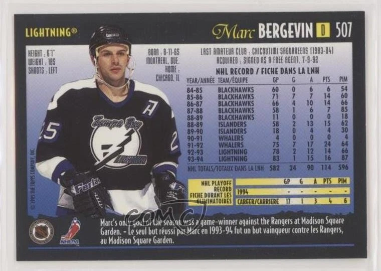 1994-95 O-Pee-Chee Premier Special Effects Marc Bergevin #507 - Image 2 of 2