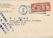 DOMINICAN REPUBLIC Air Mail Cover 1928 FIRST FLIGHT Pilot *Rowe* SIGNED WG104