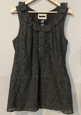 Sanctuary DARK GRAY lace A-Line Ruffle Collared Side Zip Lined Anthro LARGE