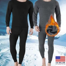 Mens Winter Ultra-Soft Fleece Lined Thermal Top & Bottom Long Warm Underwear Set