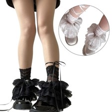 Women Ruffle Lace Leg Warmer Sheer Mesh Leg Sleeves Over the Calf Leg Socks