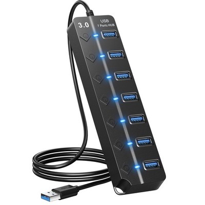 ONFINIO USB Hub 3.0, 7-Port A Splitter with Individual On/Off Black