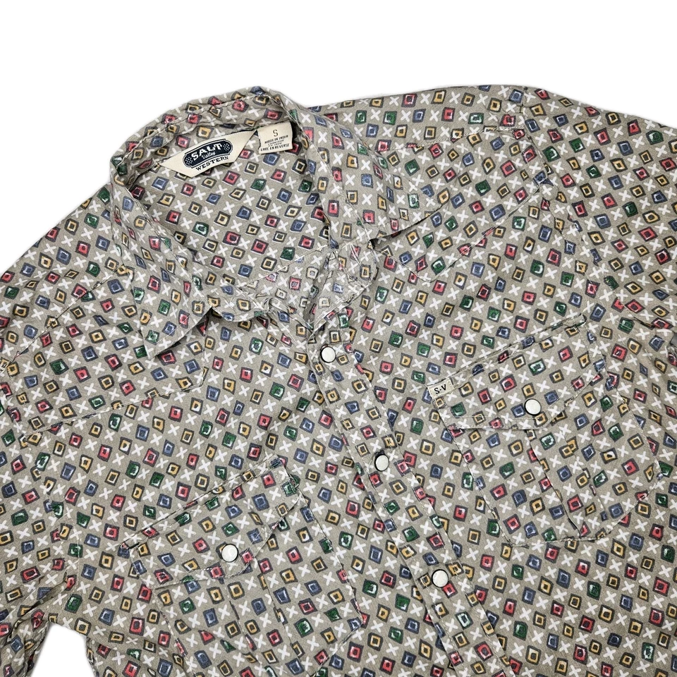 Salt Valley Shirt Pearl Snap Western Mens Small Short Sleeve Abstract Rodeo - Image 2 of 4