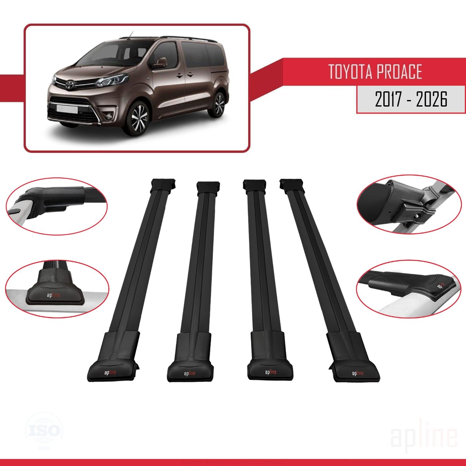 Barres de toit Toyota Proace 2017-2026 pack de 4 barres pour transporter vos échelles et loisirs