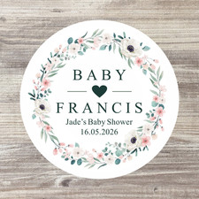 Personalised Baby Shower Stickers - Baby Girl Favours - Pink Floral Label X 48