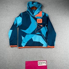 Under Armour Coldgear Hoodie Sweatshirt Youth Large Blue Abstract Pocket