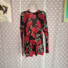Show me your Mumu black red green oversized floral knit long sleeve top size xs