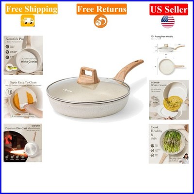 10-Inch Non-Stick Frying Pan with Glass Lid, White Granite, Dishwasher Safe