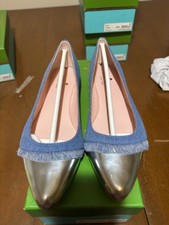 Kate Spade Nelly Washed Denim Blue Silver Specchio Flats Women's Size 7.5,8,8.5