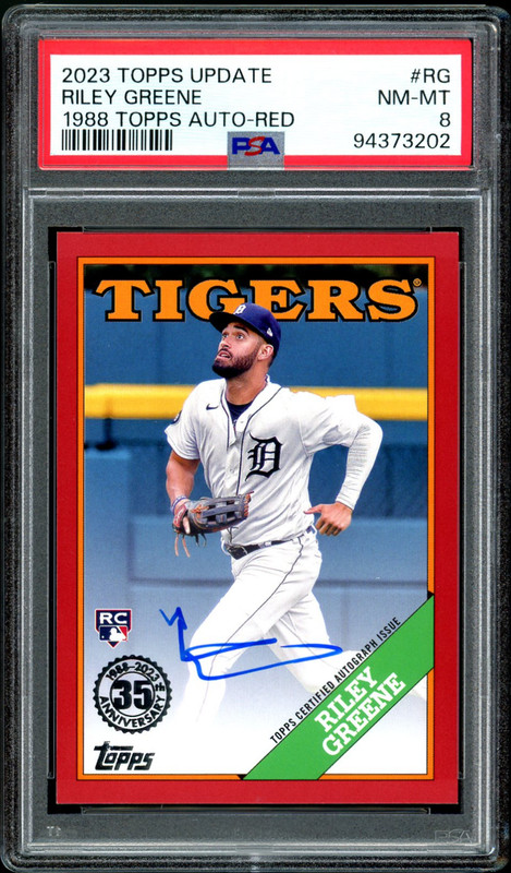 2023 Topps Update Riley Greene 1988 Topps Baseball Auto #88BAU-RG Red /25 PSA 8