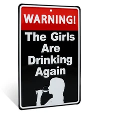 Metal Sign Funny Warning Girls Drinking Man Cave Bar Accessories Home Room Decor