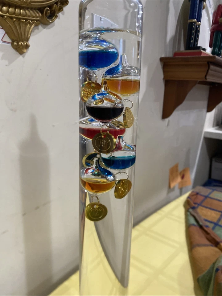 "Termómetro de vidrio Koch Galileo vintage 18"" 7 recipientes multicolores Alemania" Foto 2 de 4