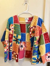 Susan Bristol VintagePatchwork Knit Cardigan Sweater Floral Colorful – Size M