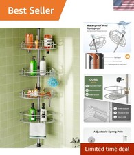 Corner Shower Caddy Tension Pole: 4-Tier Rust-Resistant Adjustable Bathroom O...
