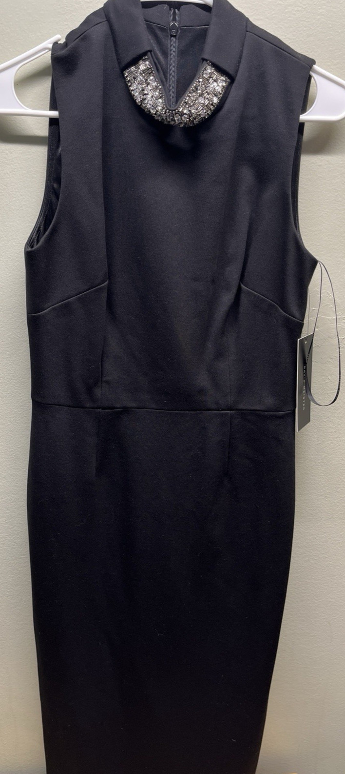 David Meister dress womens size 6 black sheath beaded neck Retails 395. New!