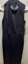 David Meister dress womens size 6 black sheath beaded neck Retails 395. New 