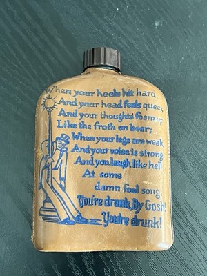 Vintage Leather Wrapped Glass Liquor Flask Novelty Drunk Scale