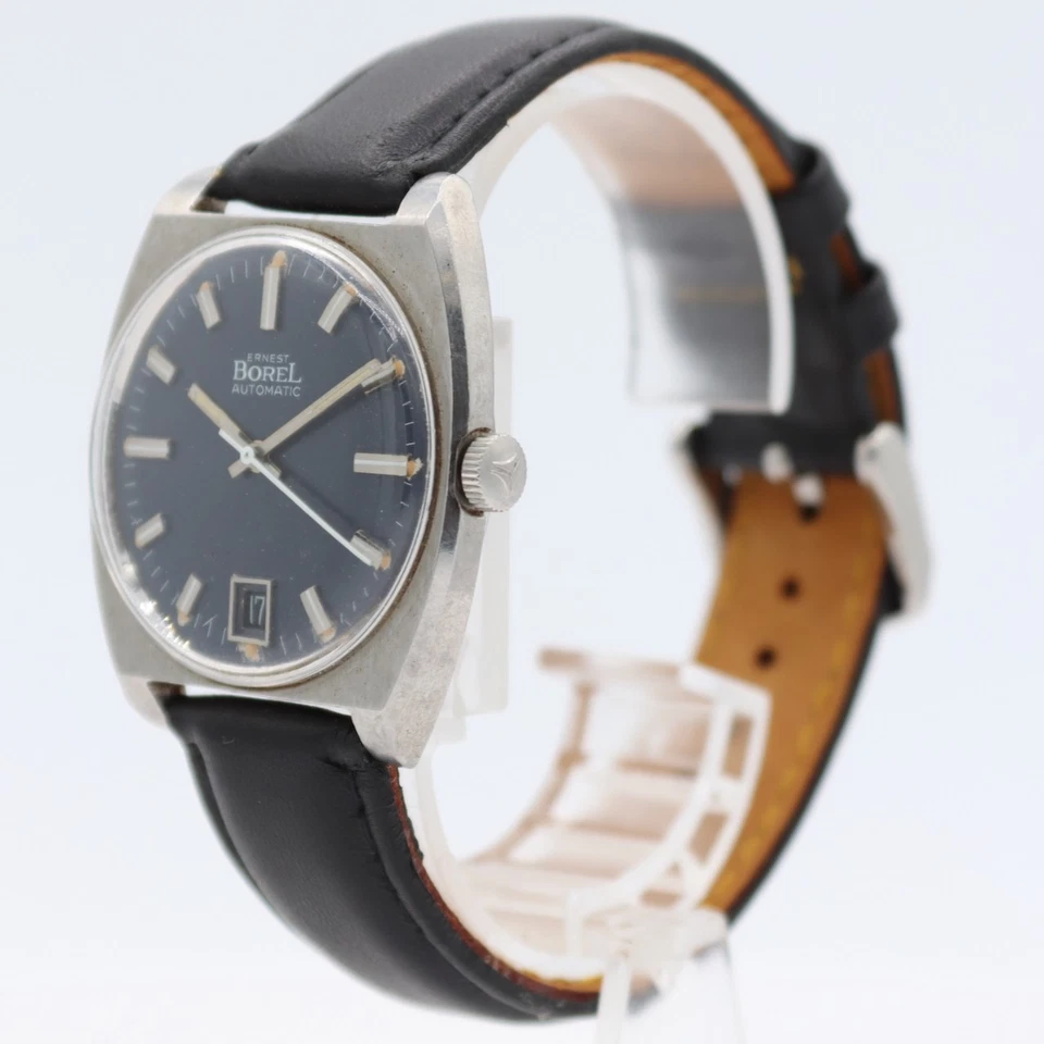 Reloj Pulsera Automático Hombre Vintage 34mm Ernest Borel Azul Fecha Acero Suizo Foto 2 de 4