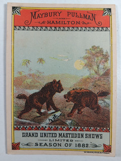 11. 1882 CIRCUS TRADE CARD Maybury Pullman Courier LItho Buffalo HYENAS