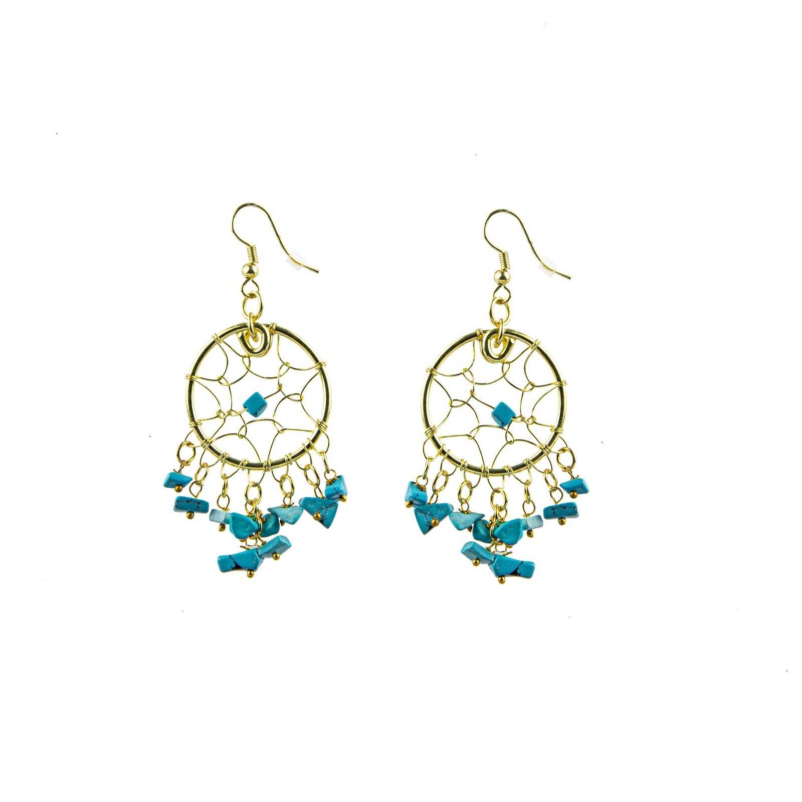 Женские серьги-ловцы снов Canyon Sky с золотыми и бирюзовыми вставками 2990₽