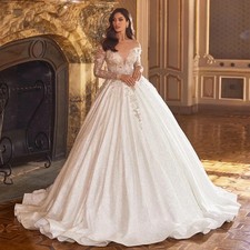 Flavinke Customized A-line Wedding Dresses Beading Pearls Appliques Long Sleeves