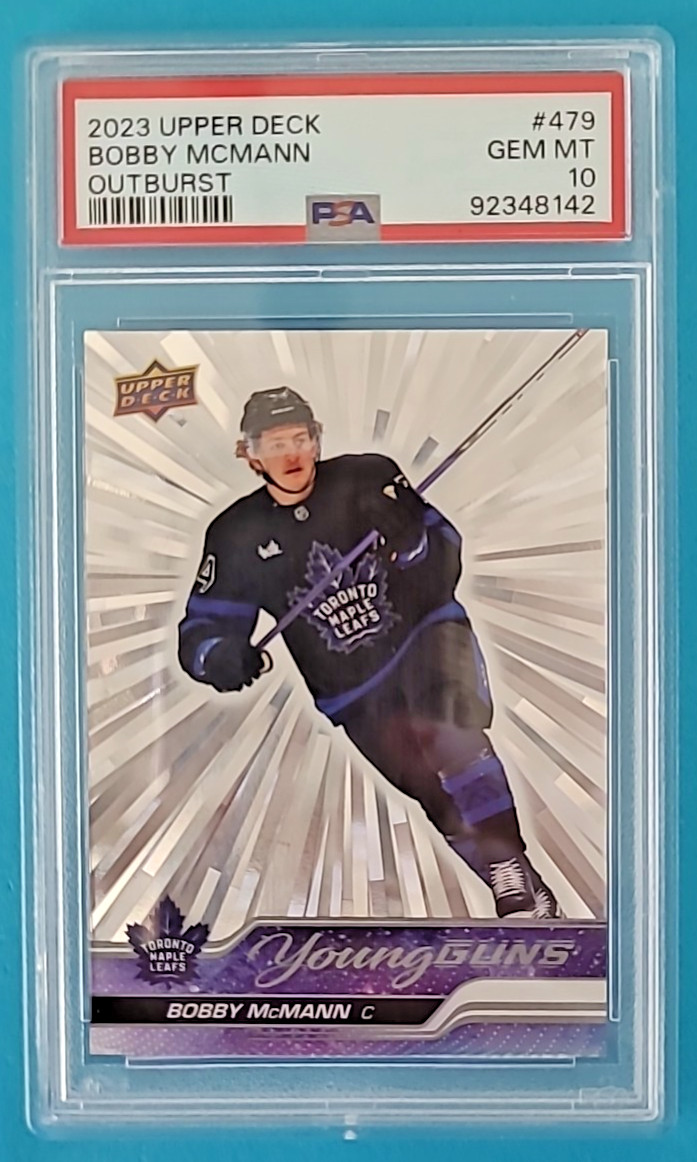 2023-24 Bobby McMann Upper Deck Young Guns OUTBURST #479 Rookie RC PSA 10 GEM MT