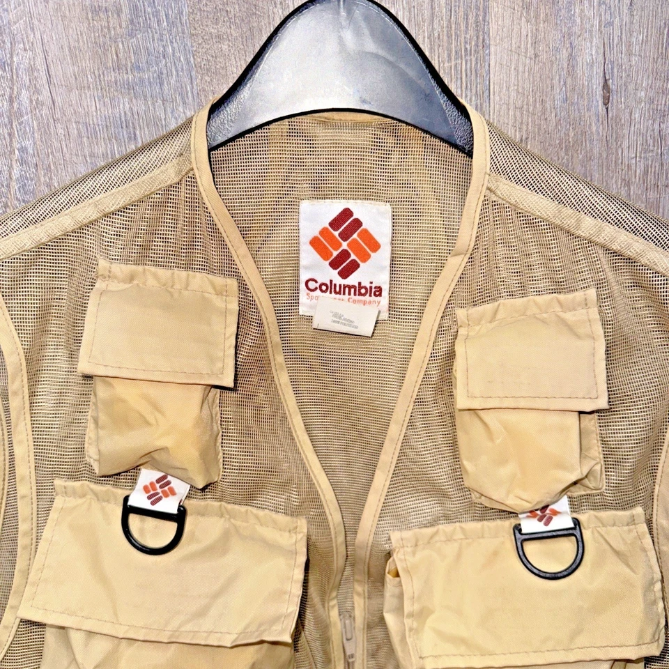 Vtg Medium Columbia Fly Fishing Vest Beige Mesh Nylon USA 1158 2158 w/ Bonus - Image 3 of 4