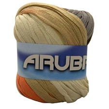 Euro Yarns ARUBA #09 Cream Orange Tan Grey 100g Yarn Skein Self Striping Ribbon