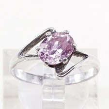 Sz 7.25, Sterling Silver Ring, 925 Silver Engagement Ring W/ pink Crystal