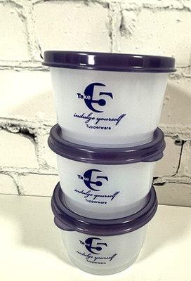 Tupperware Snack Cups Set of 3 Purple Seals 4 oz. Containers - Take 5 Logo