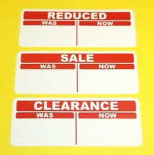 Red SALE, REDUCED, CLEARANCE Market, Shop, Retail Price Point Sticky Labels Tags