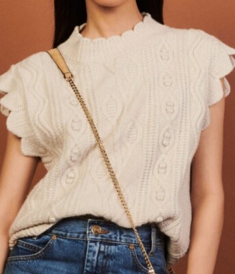 SANDRO PARIS Women's Wool Blend Ivory Fancy Knit Sleeveless Sweater! Size 3 NWT!