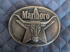 Vintage Marlboro Solid Brass Belt Buckle Philip Morris Collectible 1987