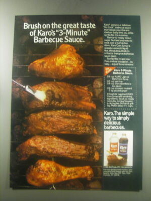 1985 Karo Corn Syrup Ad - recipe for 3-minute barbecue sauce